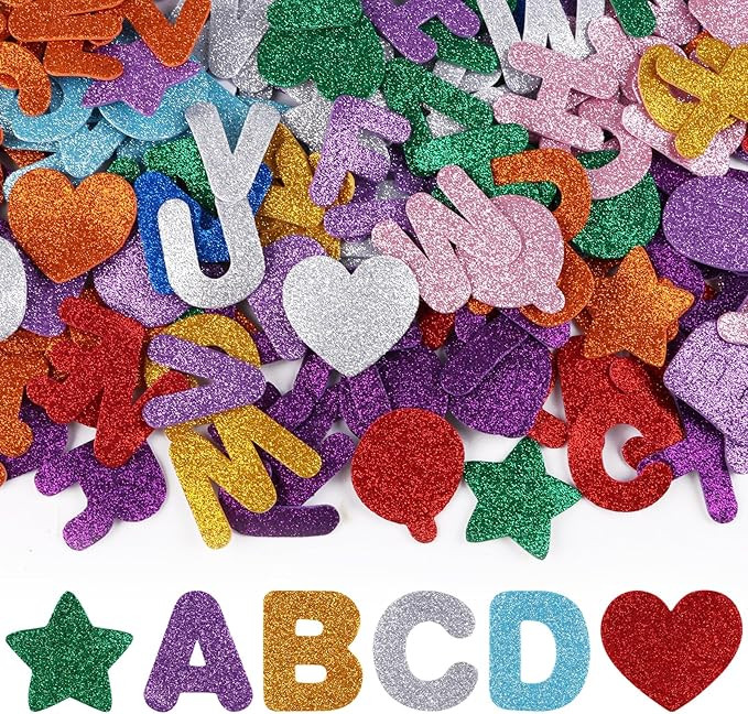 STEFORD 280 PCS Glitter Foam Letter Stickers, 10 Colors A-Z Alphabet Letters Stickers Self Adhesi... | Amazon (US)