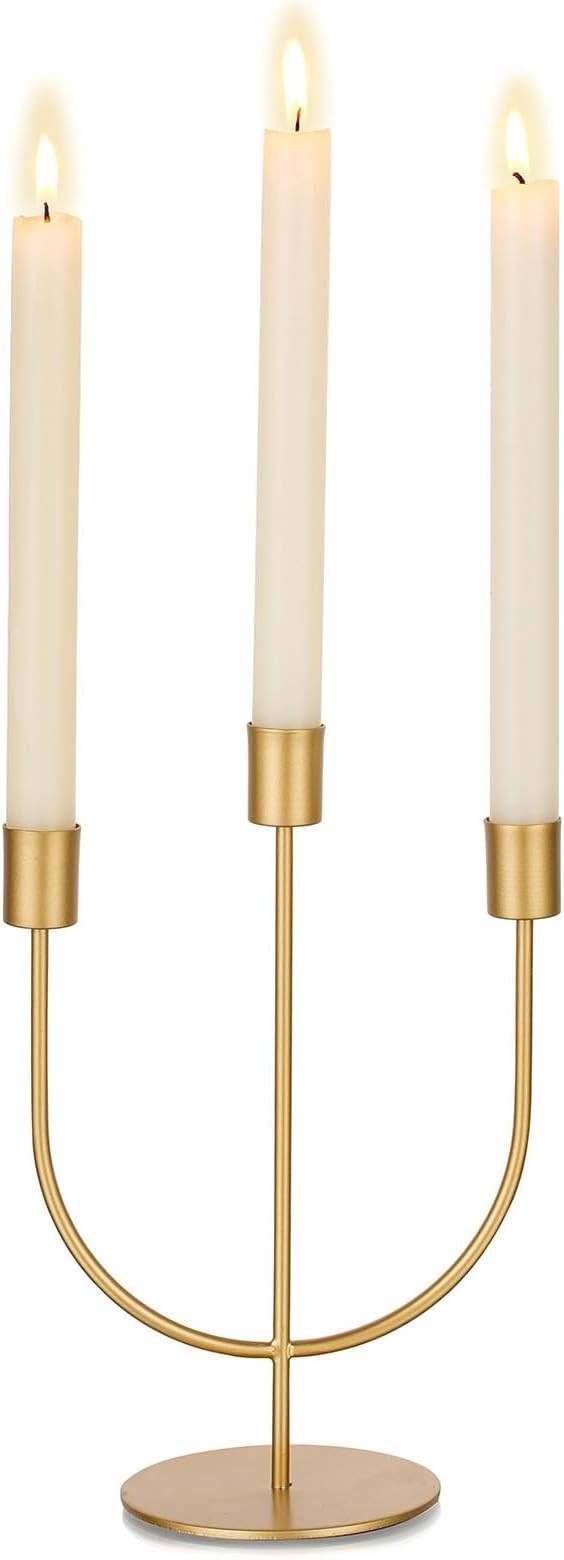 Sziqiqi Gold Candlestick Candle Holders - Candlesticks Candelabra Centerpiece for Tables 3-stem T... | Amazon (US)