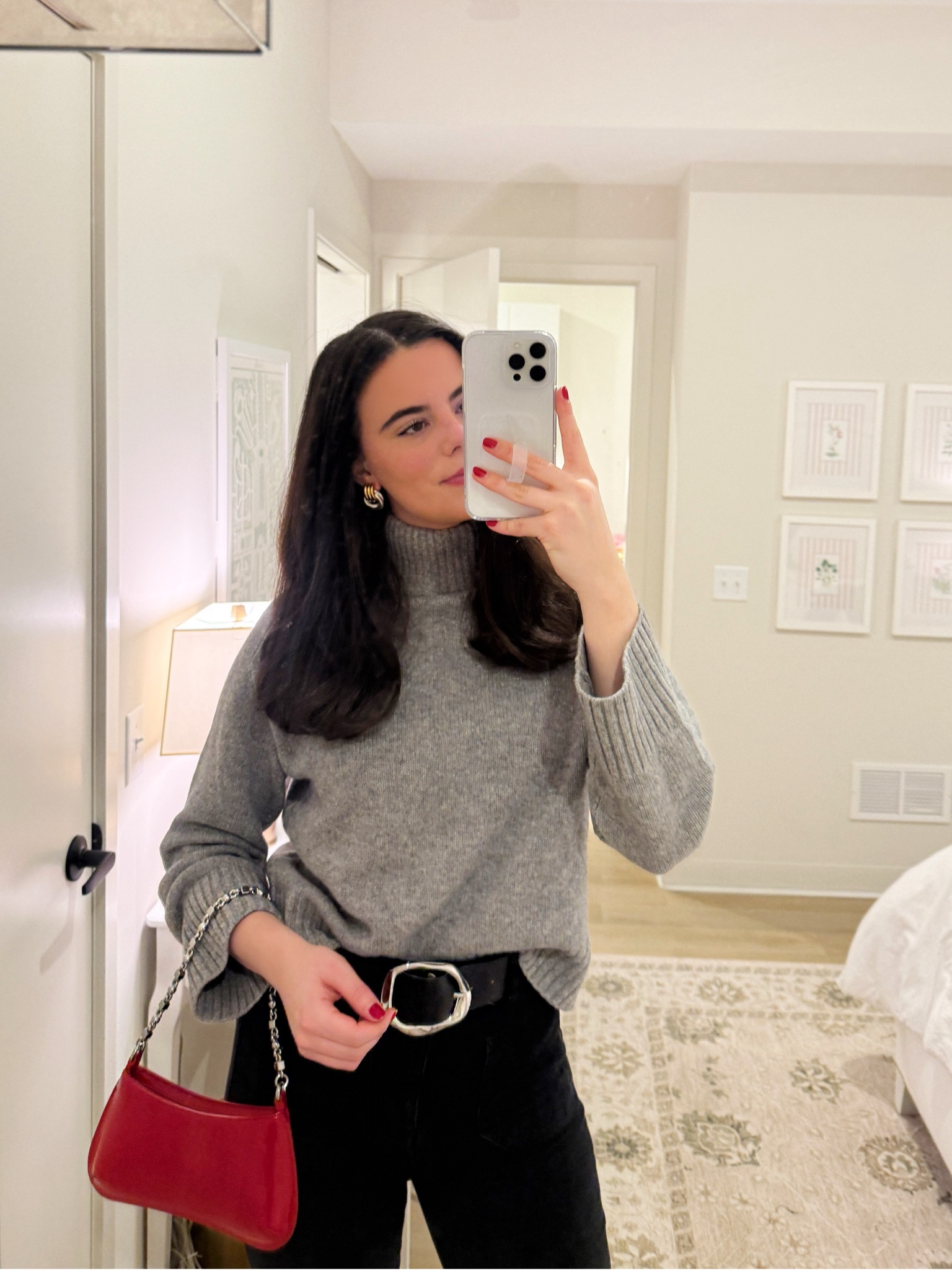 Cozy winter look for the evening! My belt is new from Anthropologie and my sweater is one of my favorites from Sezane! 