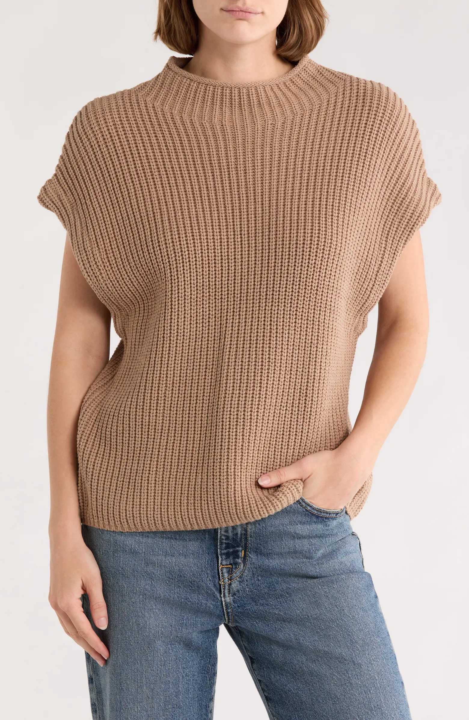 Mock Neck Cap Sleeve Cotton Blend Sweater | Nordstrom Rack