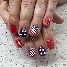 4th of July Press On Nails Short Square Fake Nails Independence Day False Nails American Flag Sti... | Amazon (US)