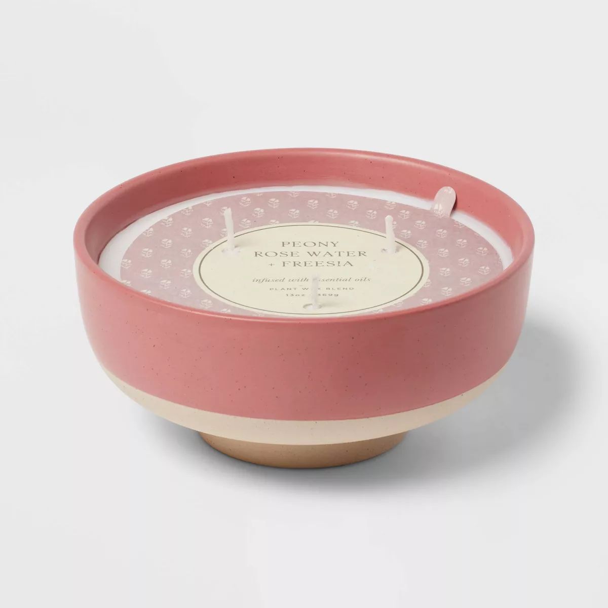 3-Wick Textured Ceramic Peony Rose Water + Freesia Footed Jar Candle Pink 13oz - Threshold™ | Target