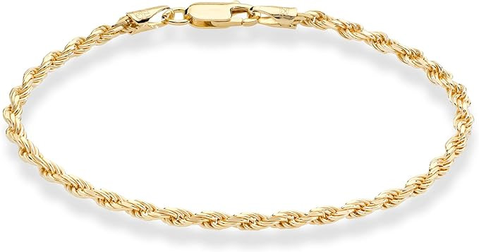 Miabella 18K Gold Over Sterling Silver Italian 2mm, 3mm Diamond-Cut Braided Rope Chain Bracelet f... | Amazon (US)