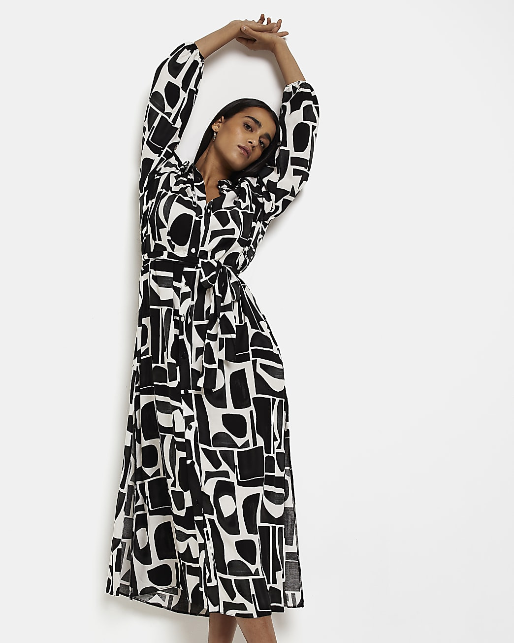 Black printed maxi shirt dress | River Island (UK & IE)