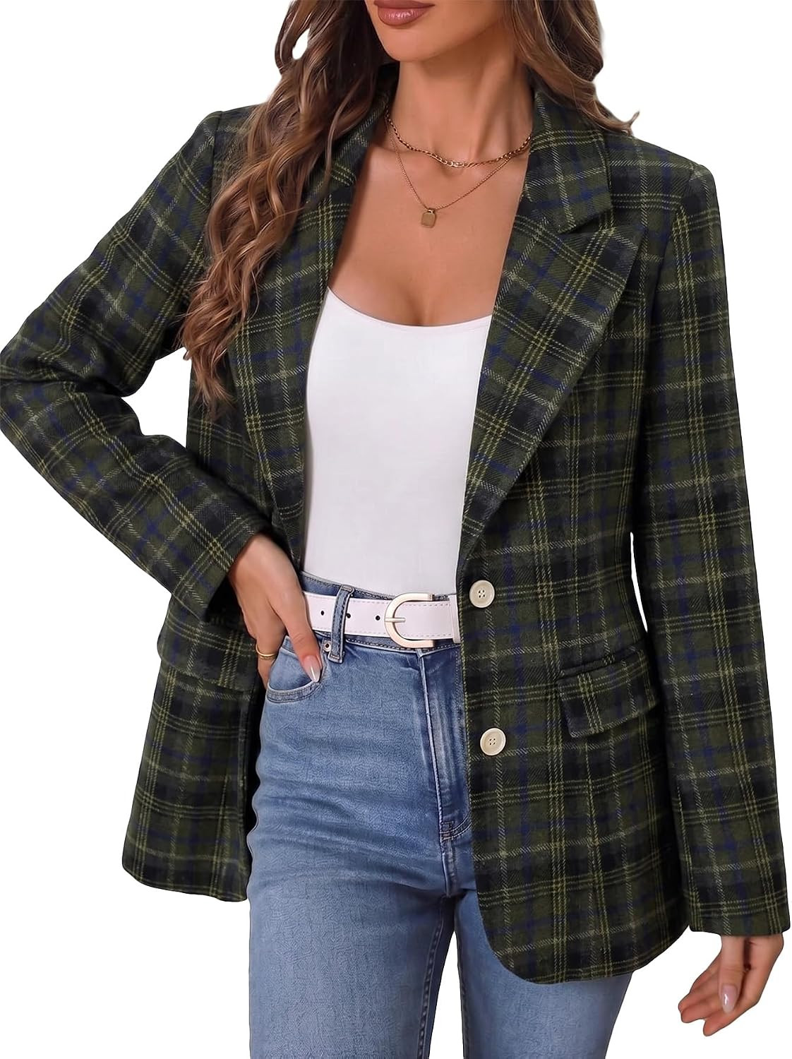 Mina Self 2026 Fall Women's Flannel Plaid Blazer Jacket Business Casual | Amazon (US)