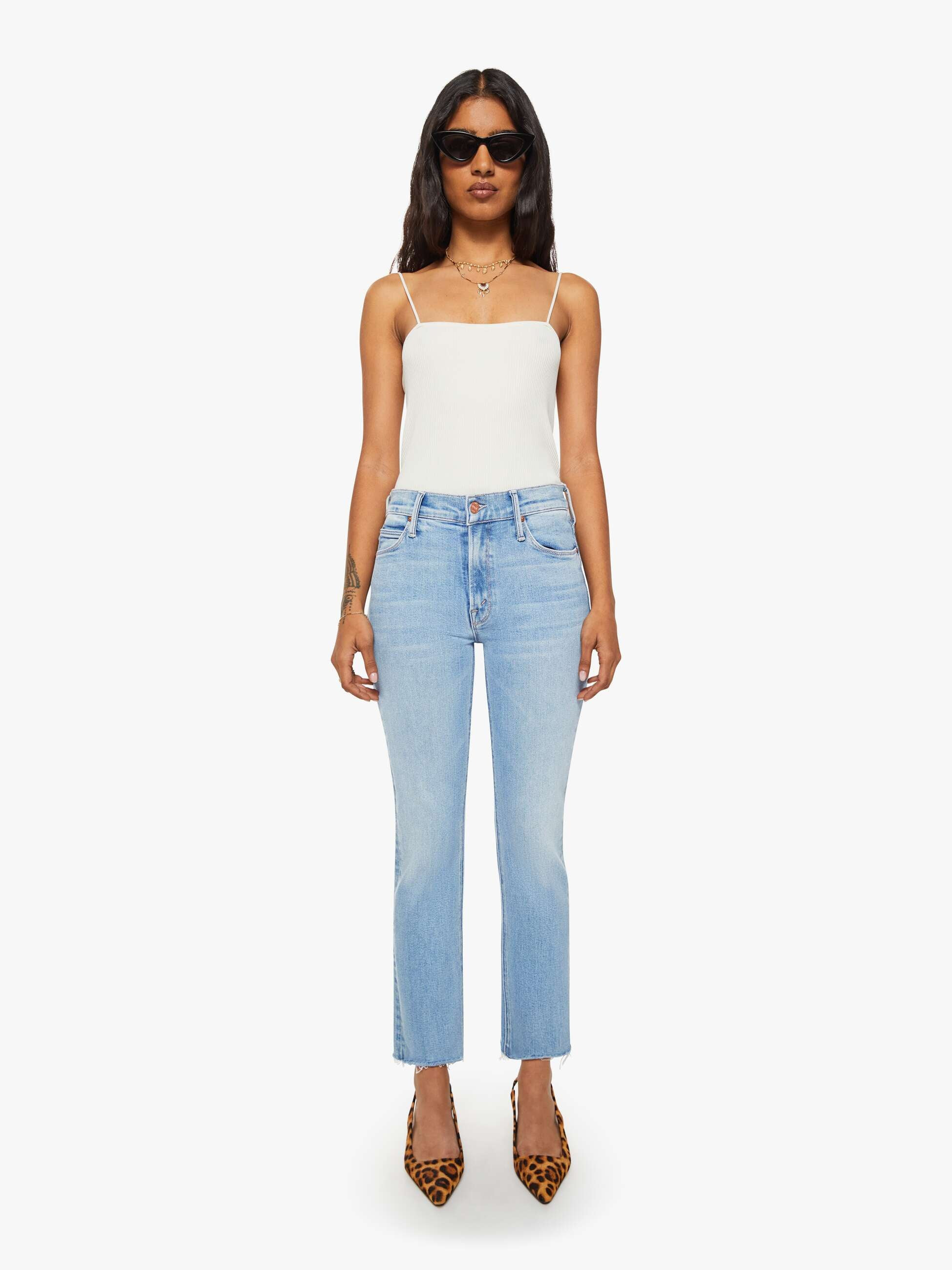 PETITES The Lil Mid Rise Dazzler Ankle Fray - Blessing In Disguise | Mother Denim