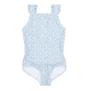 girls slate floral ruffle strap one piece | minnow