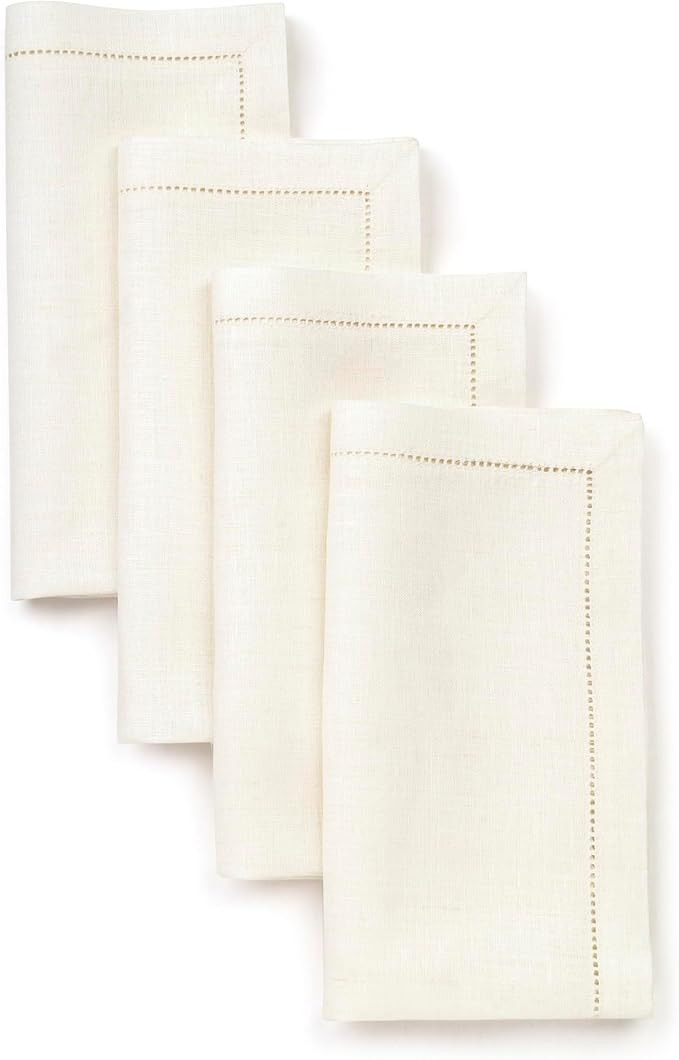 D'Moksha Homes Ivory Linen Napkins Set of 4 - Classic Hemstitch 100% Pure Linen Hemstitch Dinner ... | Amazon (US)