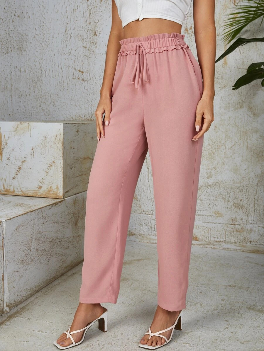 SHEIN Paperbag Waist Belted Pants | SHEIN