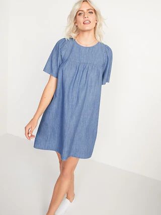Chambray Tie-Back Swing Dress for Women | Old Navy (US)