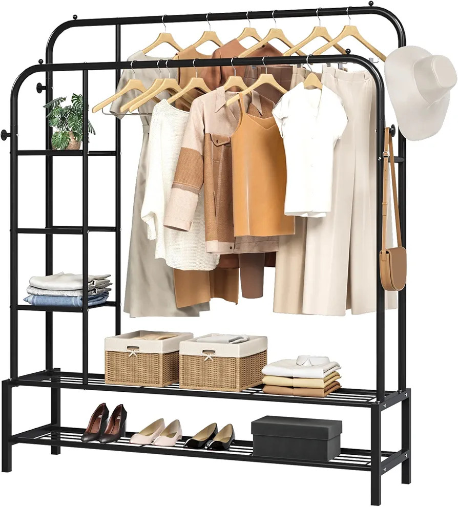 JOISCOPE Double Rods Portable Garment Rack for Hanging clothes, Space Saving Clothing Rack, Frees... | Amazon (US)