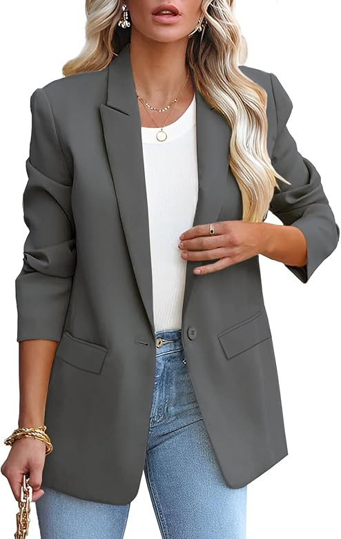 Womens Casual Loose Blazers Long Sleeve Pockets Work Office Jacket Blazer | Amazon (US)