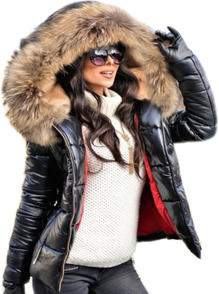 tiptupu Women's Winter Thicken Coat Lightweight Short Down Jacket Quilted Parka with Fur Hood | Amazon (US)