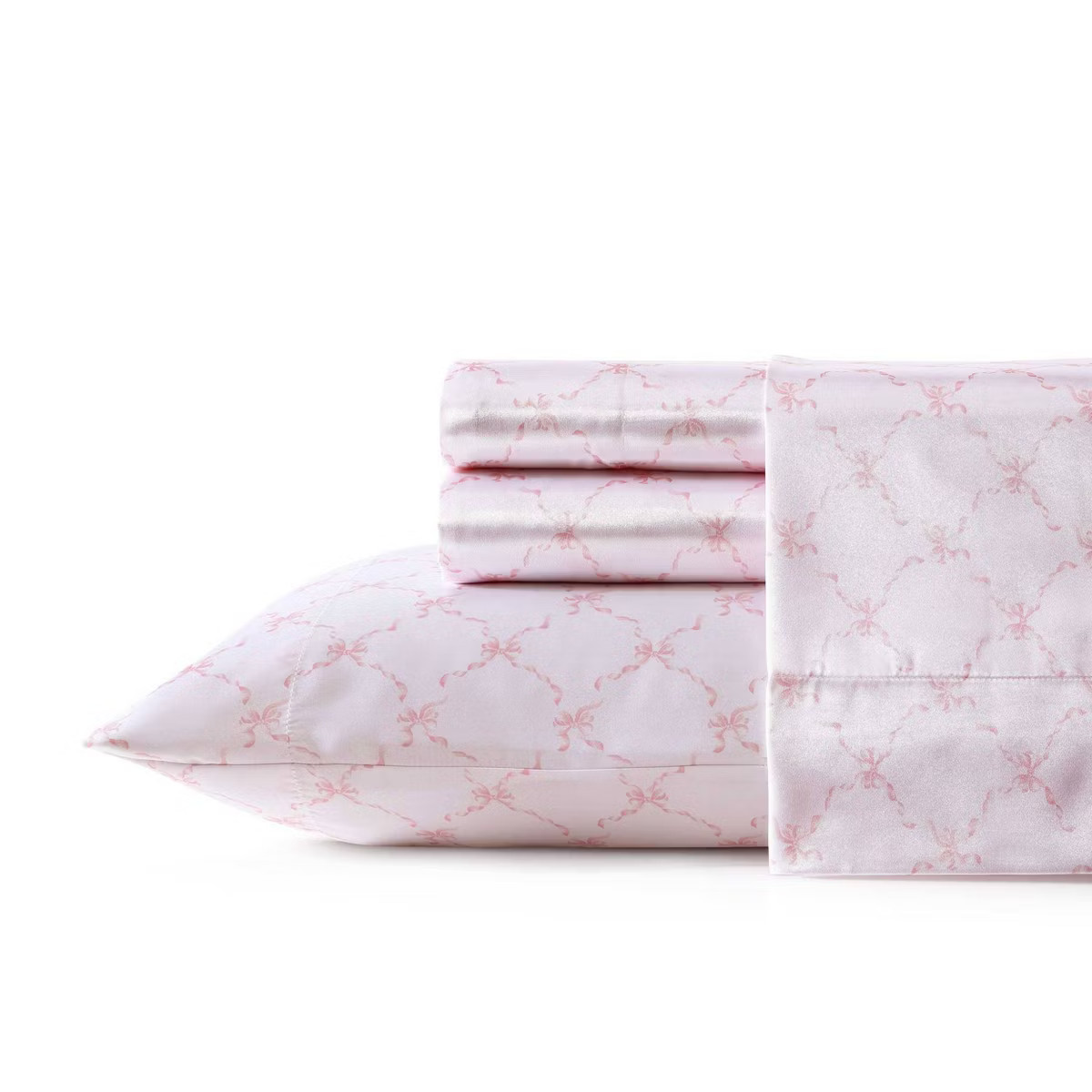 Laura Ashley Sheet Set Bow Ribbon Pink King | Target