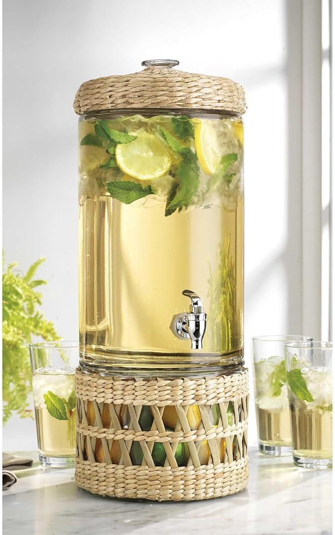 Merveille Glass Beverage Dispenser with Rattan Wrap, 2 Gallon Capacity, Leakproof Spigot, Decorat... | Amazon (US)