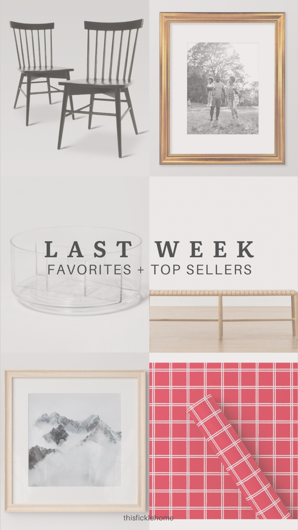 Black dining chairs, gold wall frame, bathroom organization, plastic turntable bathroom organization, red wrapping paper, light oak bench.

#LTKHoliday #LTKhome