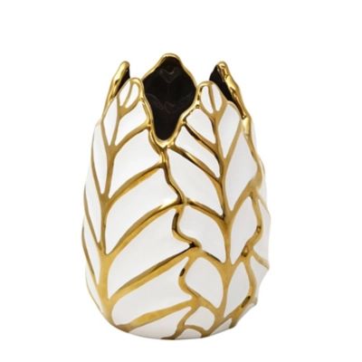 Sagebrook Home and Gold Ceramic Leaf Vase | Ashley Homestore
