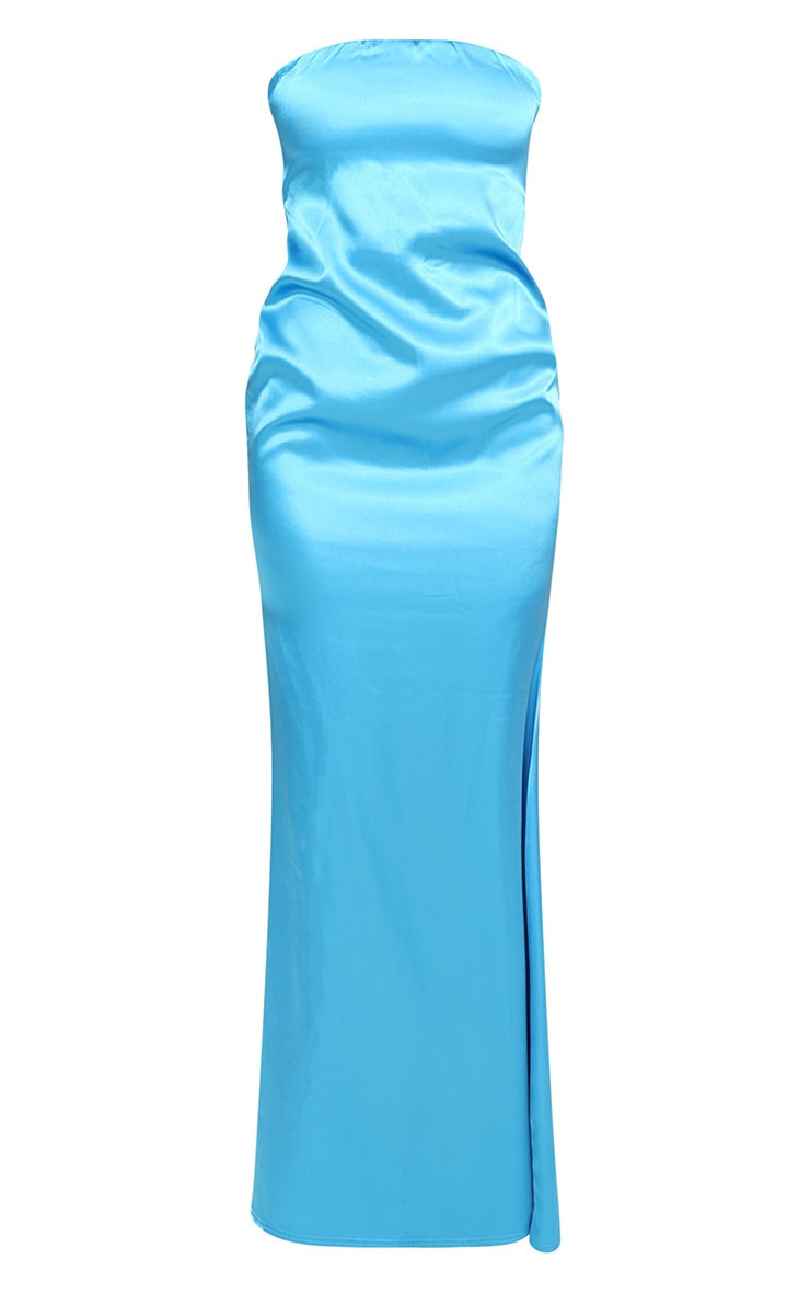 Blue Satin Bandeau Maxi Dress | PrettyLittleThing US