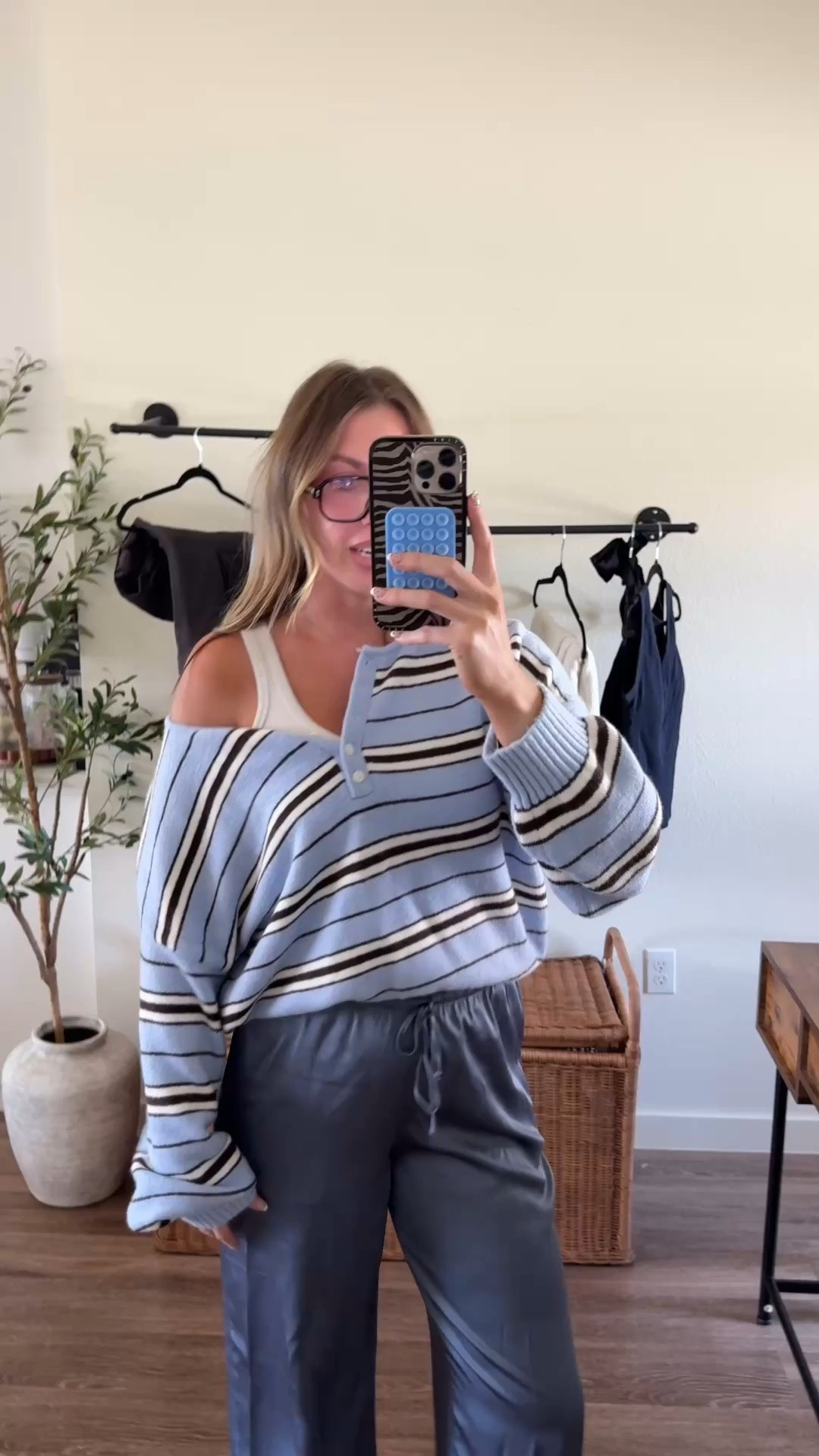 I’m 510 wearing a large in sweater + small tall in pants