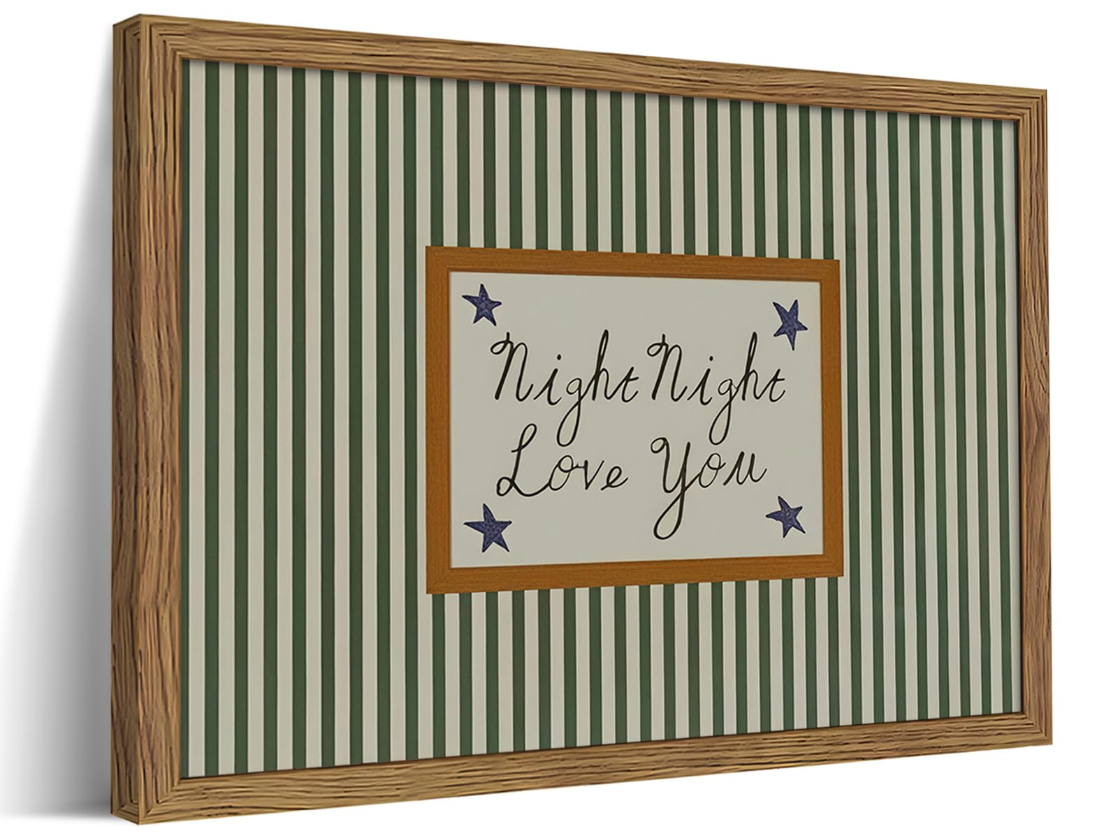 Vintage Green Wall Art, Mid Century Night Night Love You Stripe Canvas Wall Decor Painting, Moder... | Amazon (US)