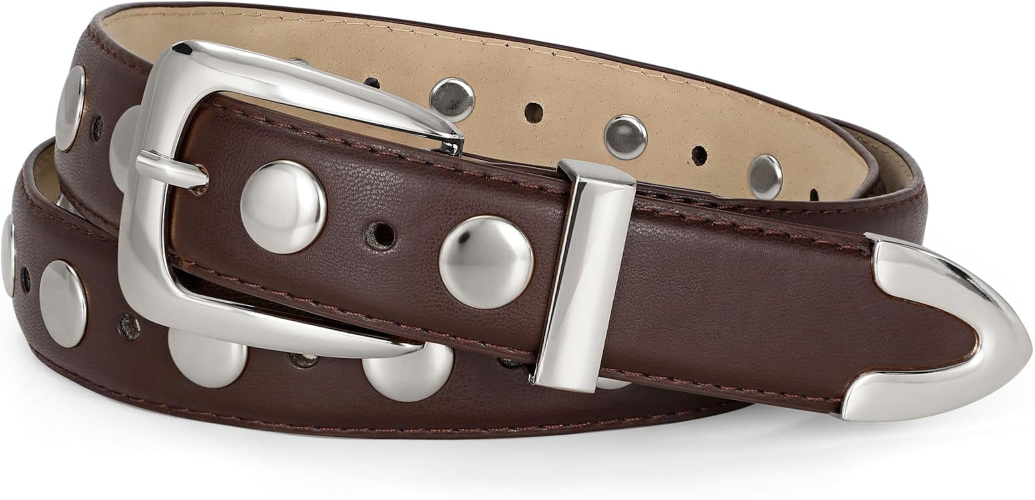 JASGOOD Women Leather Belt Fashion Studded Belt Ladies Punk Belt Vintage Leather Belt for Jeans D... | Amazon (US)