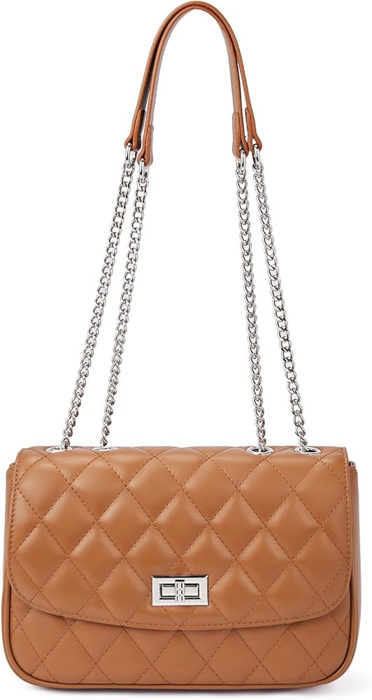 Telena Quilted Crossbody Bag Vegan Leather Trendy Shoulder Bag for Women with Chain Strap Clutch ... | Amazon (US)