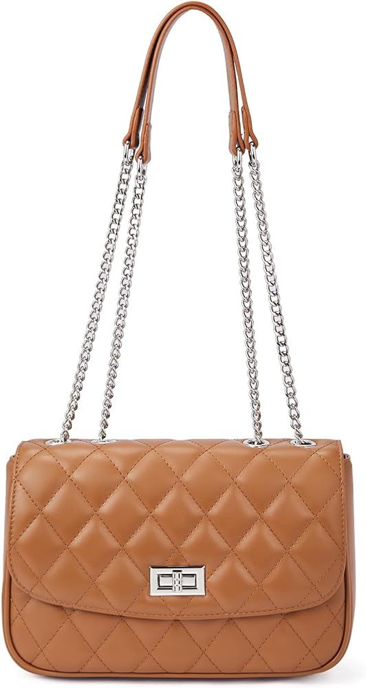 Telena Quilted Crossbody Bag Vegan Leather Trendy Shoulder Bag for Women with Chain Strap Clutch ... | Amazon (US)