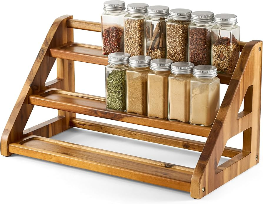 Tinamo Acacia Wood Spice Rack for Countertop - Wooden Tray Holds 24 Jars Spice Racks Organizer fo... | Amazon (US)