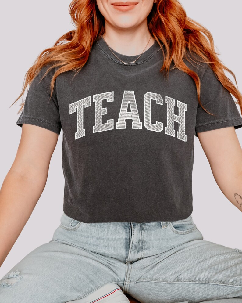 Teach T-shirt, Teacher Shirt, Athletic Style Font Tee for Teacher, Teacher Appreciation Gift, Bac... | Etsy (US)