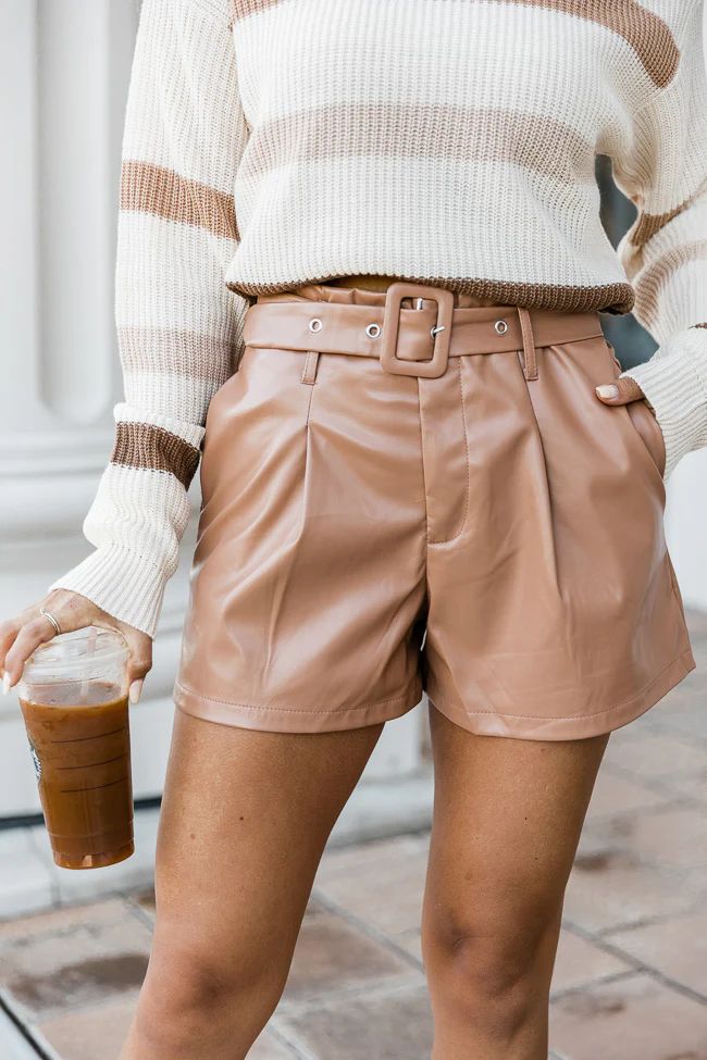 Pay Attention Brown Belted Pleather Shorts FINAL SALE | The Pink Lily Boutique