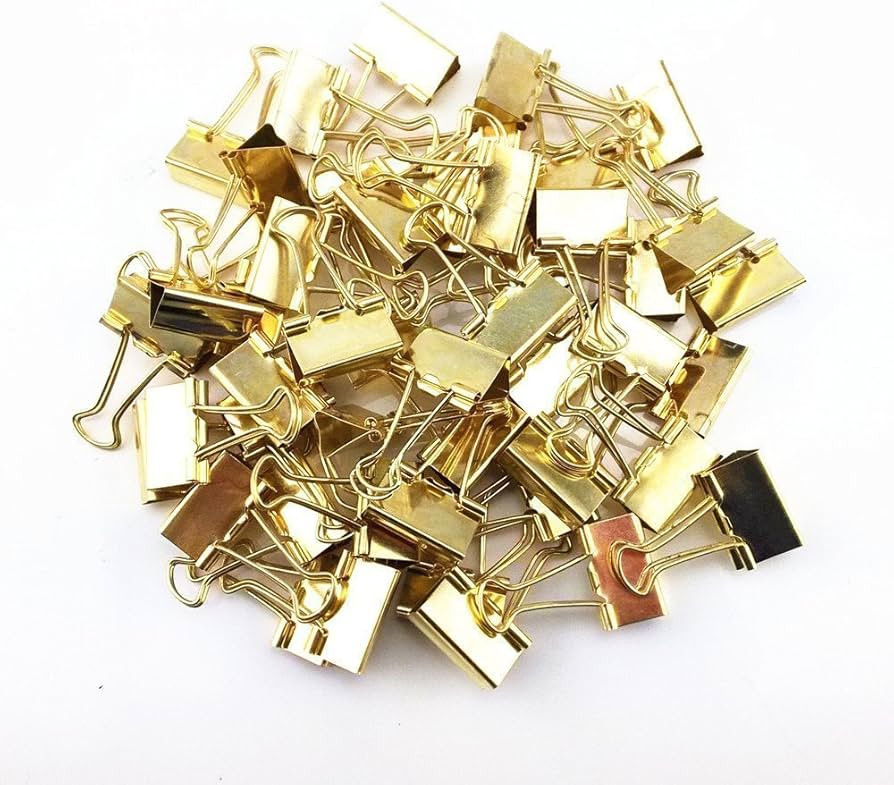 48 PCS Metal Binder Clips, Foldback Clips, Multifunction Gold Paper Binder Clips for Closing Plas... | Amazon (UK)