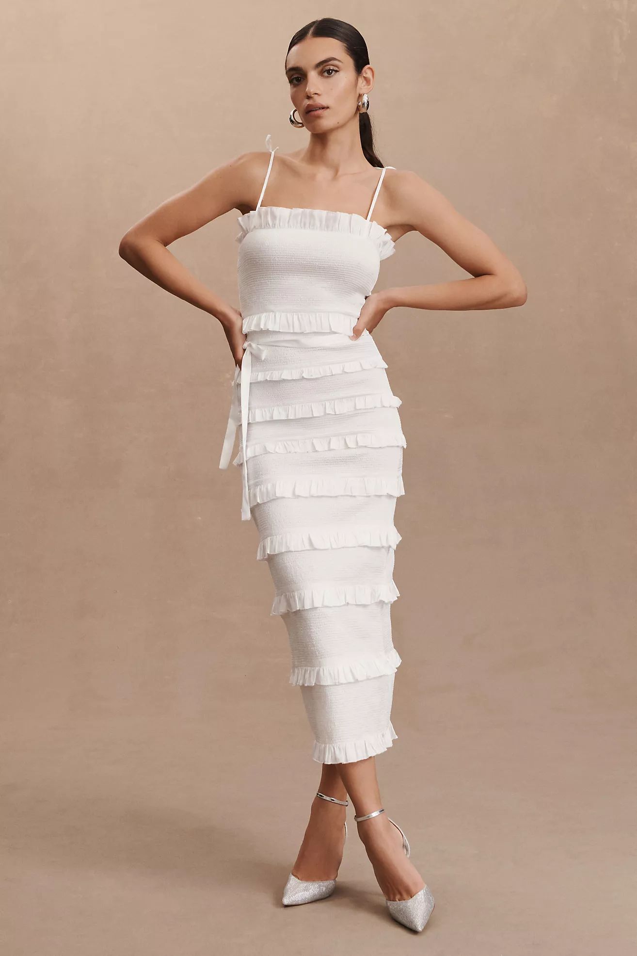 V. Chapman Lily Ruched & Ruffled Stretch Midi Dress | Anthropologie (US)