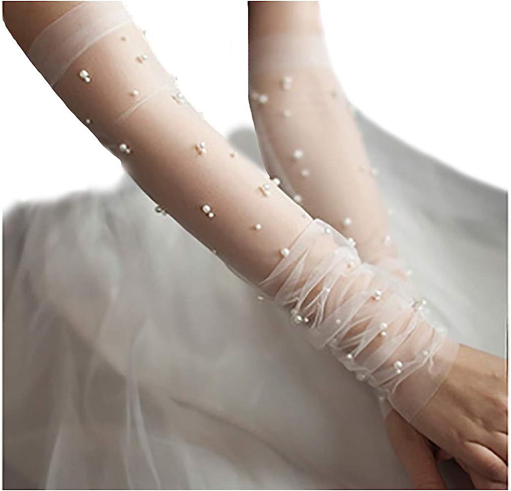 Fstrend Wedding Gloves Fingerless Pearl Bridal Lace Glove for Women and Girls | Amazon (US)