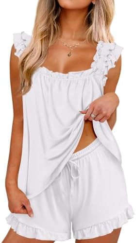 Ekouaer Pajama for Women Set 2 Piece Ruffle Pjs Soft Tank Top and Shorts Sleepwear Set Bridal Paj... | Amazon (US)