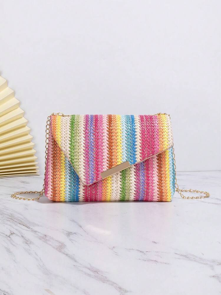 Small Straw Bag Stripe Pattern Chain Strap Vacation Style
       
              
              $6... | SHEIN