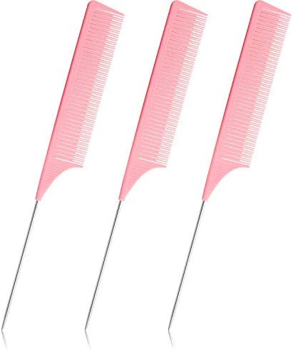 3 Pieces Rat Tail Comb with Stainless Steel Pintail, Hair Styling Comb Anti-static Hairdressing C... | Amazon (US)