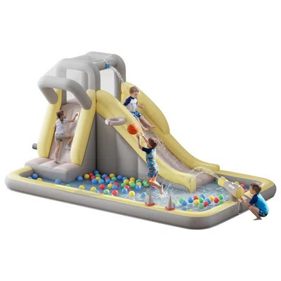 Inflatable Bounce House, Water Slide With Jumping Area, Climbing Wall, Splash Pool And Water Gun, Indoor Outdoor Jumper For Big Children, Air Blower I | Wayfair North America