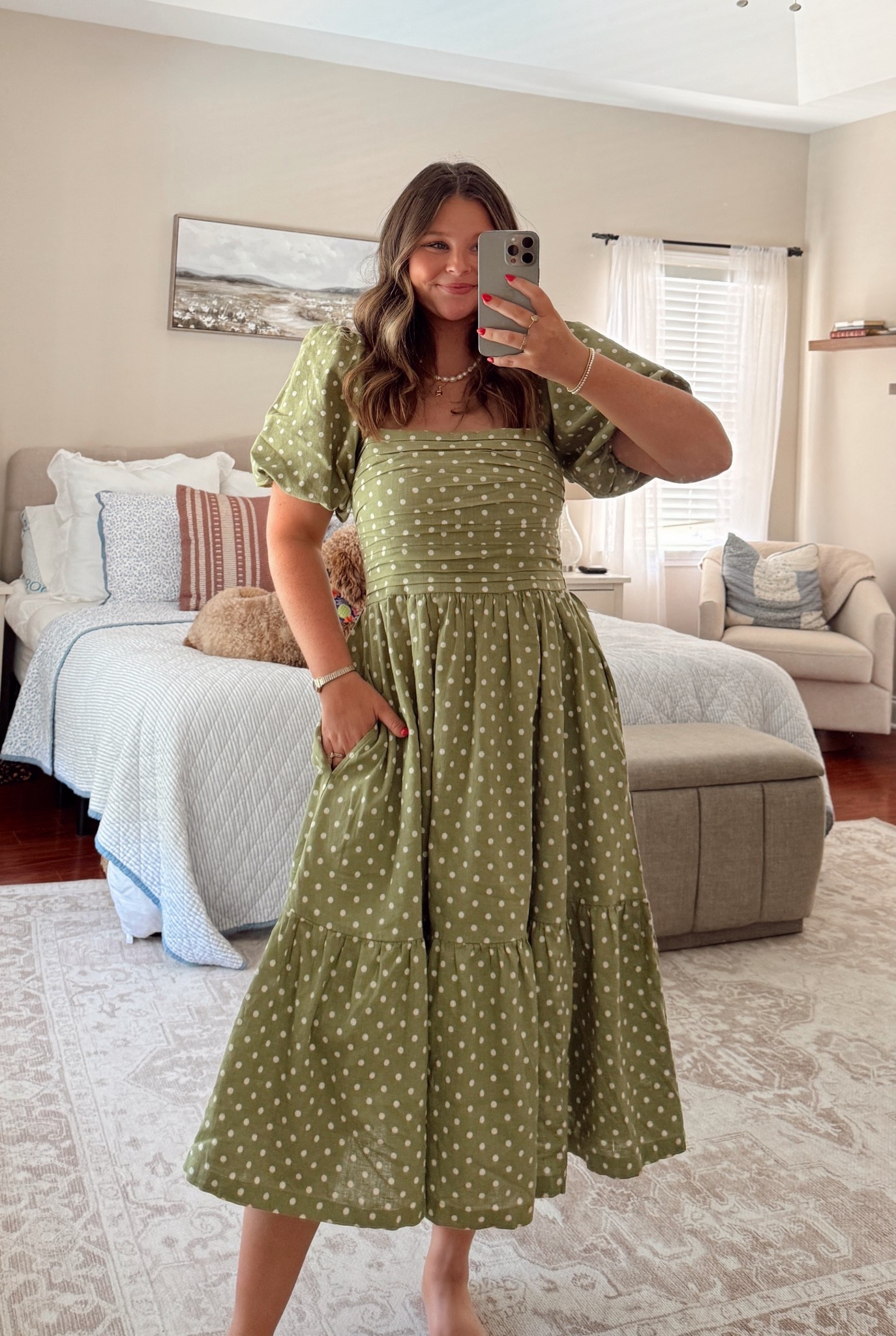polka dot midi dress 

