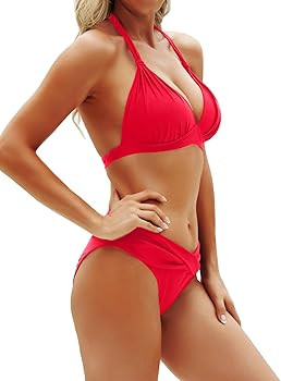 Yonique Women Two Piece Bathing Suits Push Up Bikini Set Halter Swimsuit Vintage Swimwear | Amazon (US)