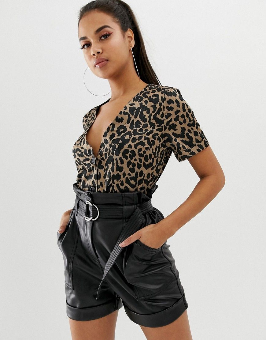 ASOS DESIGN boxy top with contrast buttons in leopard animal print - Multi | ASOS US