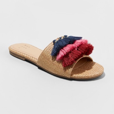 Women's Ayana Raffia Tassle Slide Sandals - A New Day™ | Target