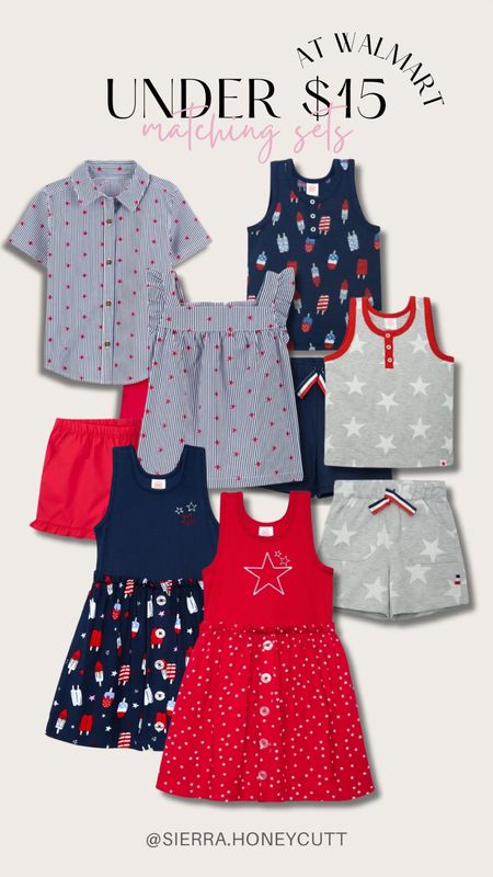 Under $15 matching sets for the Fourth of July! So cute and festive.

Affordable mom finds seasonal spring summer red white and blue festive holiday stars stripes shorts dresses dress tank button up boys girls toddler kids family 