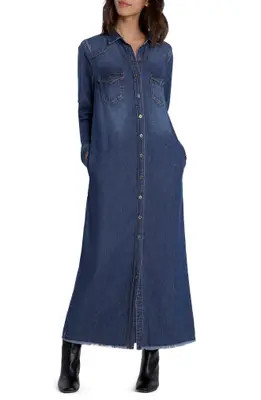 Wash Lab Denim Long Sleeve Denim Maxi Shirtdress in Malibu Blue at Nordstrom, Size Large | Nordstrom