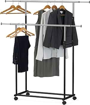 Simple Houseware Standard Double Rod Garment Rack, Black | Amazon (US)