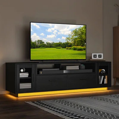 Classic Modern TV Console, Media Console, Media Center with See Through Door Cabinet, Drawers and LED Strip | Wayfair North America
