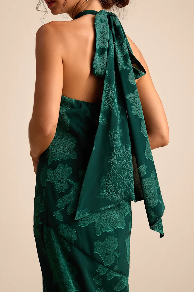 Mikani Dark Green Burnout Halter Maxi Dress | Lulus