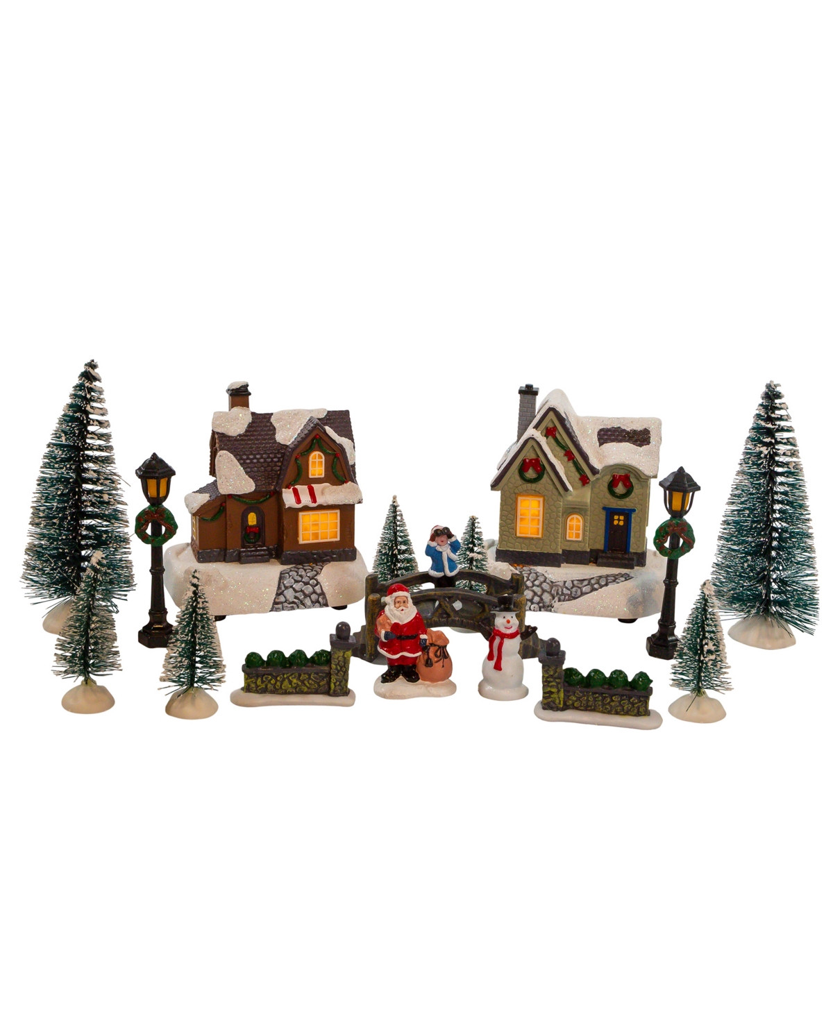 Kurt Adler 5" Battery Operated Lit Christmas Village 17 Piece Set - Multicolored | Macy's