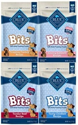 Blue Pack Of 4 Buffalo Treats Bits Dog Treats Pouches, 4 Flavors (Savory Salmon, Tasty Chicken, T... | Amazon (US)