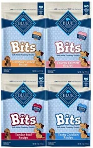 Blue Pack Of 4 Buffalo Treats Bits Dog Treats Pouches, 4 Flavors (Savory Salmon, Tasty Chicken, T... | Amazon (US)