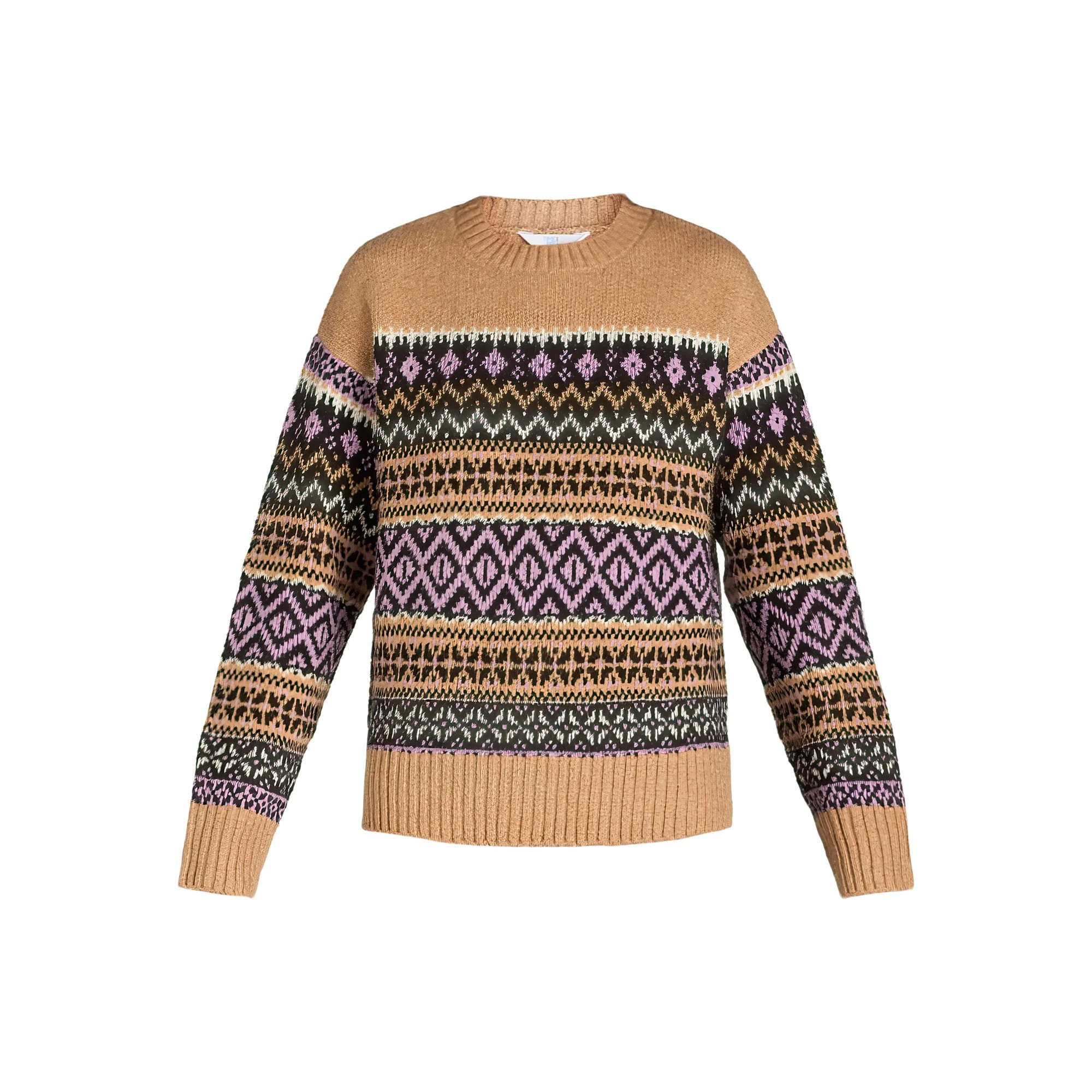 Time and Tru Women's and Women's Plus Fair Isle Pullover Sweater, Midweight, Sizes XS-4X - Walmar... | Walmart (US)